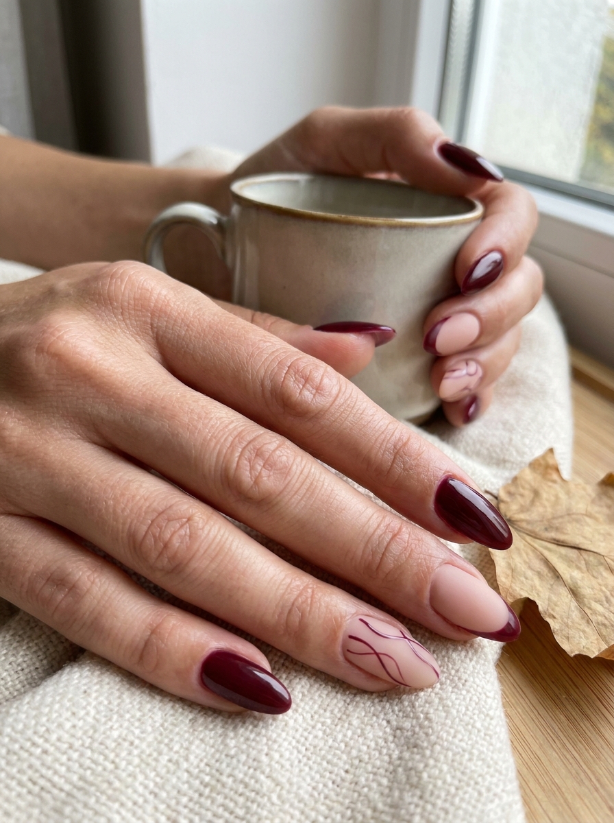 Burgundy and Nude Combo Nails – gepflegte Nagelidee 2026
